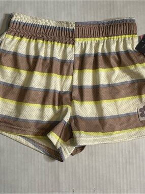 Grayson Threads Striped Mesh Shorts in Cream, Brown & Yellow women’s XS NWT
